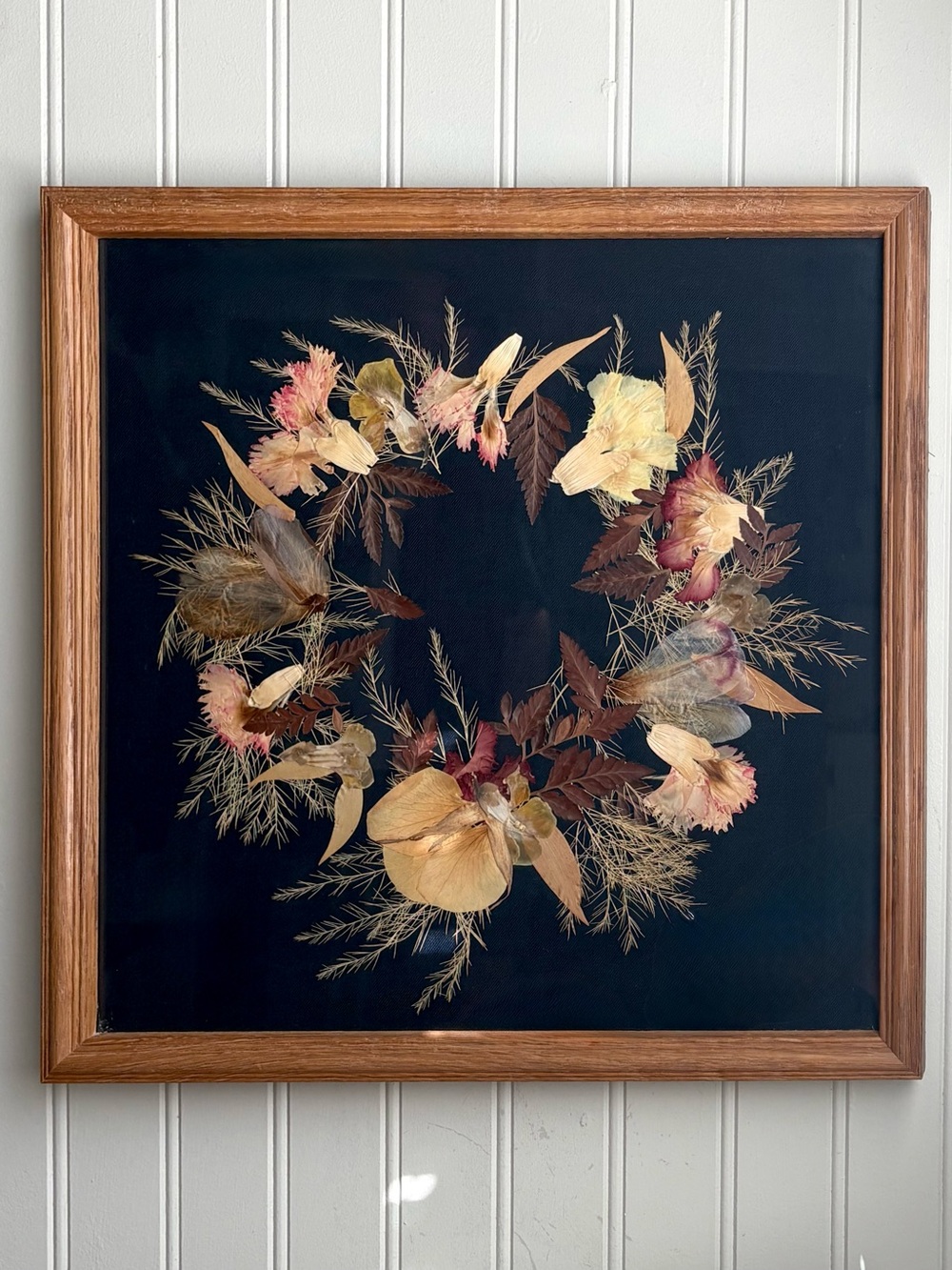 Vintage Pressed Flower Framed Art by Terri Gerhard Wreath Fall Autumn Decorative